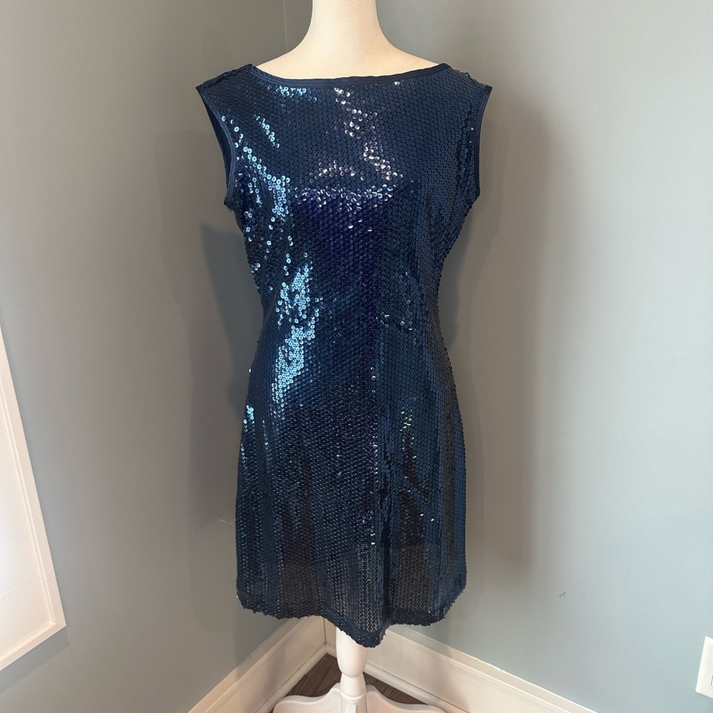 Blue Sequin Sleeveless Dress